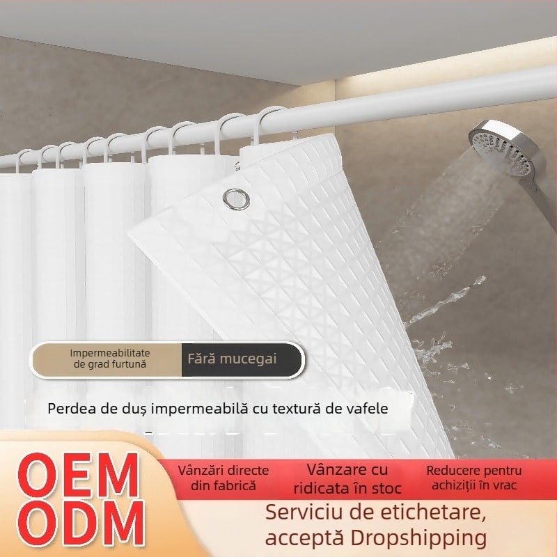 Draperie de duș geometrică din poliester impermeabilă pentru baie, montaj fără găuri