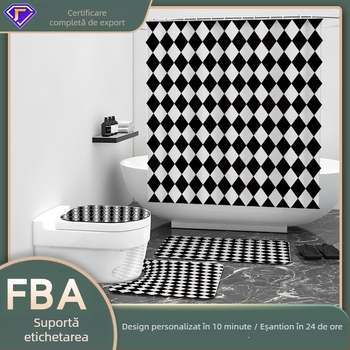 Cortină de duș premium din pongee, impermeabilă și rezistentă la mucegai, separator baie, montaj fără găuri, model geometric