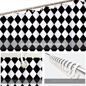 Cortină de duș premium din pongee, impermeabilă și rezistentă la mucegai, separator baie, montaj fără găuri, model geometric