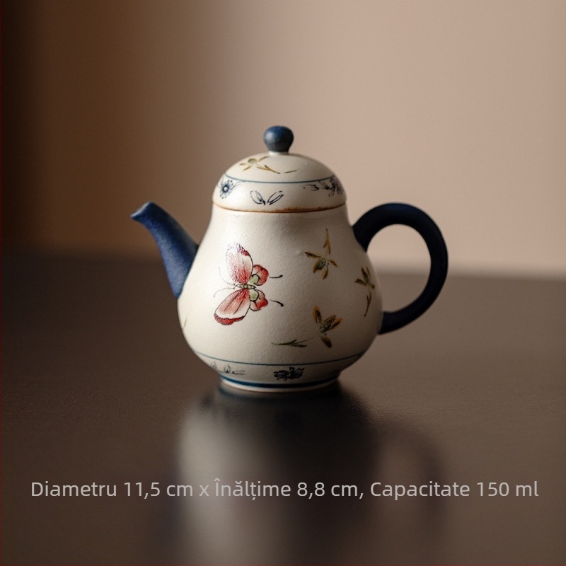 Set de ceai Kung Fu în stil antic, cu design roz de orhidee-fluture, include gaiwan, cești de ceai și ceainic ceramic — set complet pentru camera de ceai premium