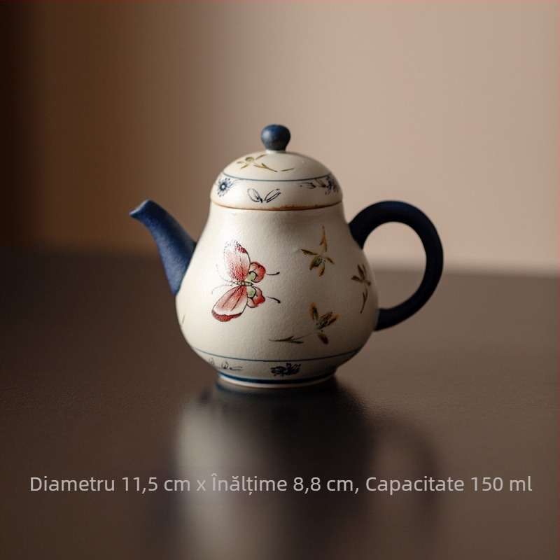 Set de ceai Kung Fu în stil antic, cu design roz de orhidee-fluture, include gaiwan, cești de ceai și ceainic ceramic — set complet pentru camera de ceai premium