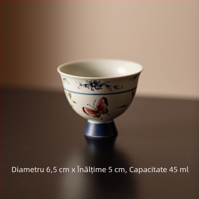 Set de ceai Kung Fu în stil antic, cu design roz de orhidee-fluture, include gaiwan, cești de ceai și ceainic ceramic — set complet pentru camera de ceai premium