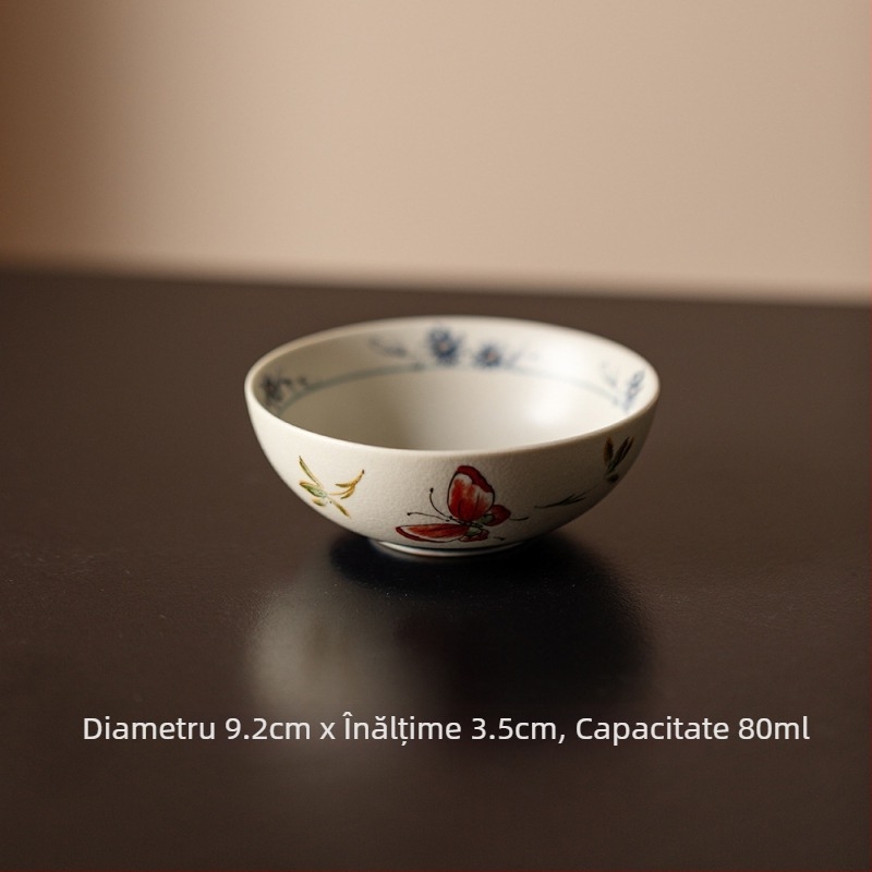 Set de ceai Kung Fu în stil antic, cu design roz de orhidee-fluture, include gaiwan, cești de ceai și ceainic ceramic — set complet pentru camera de ceai premium