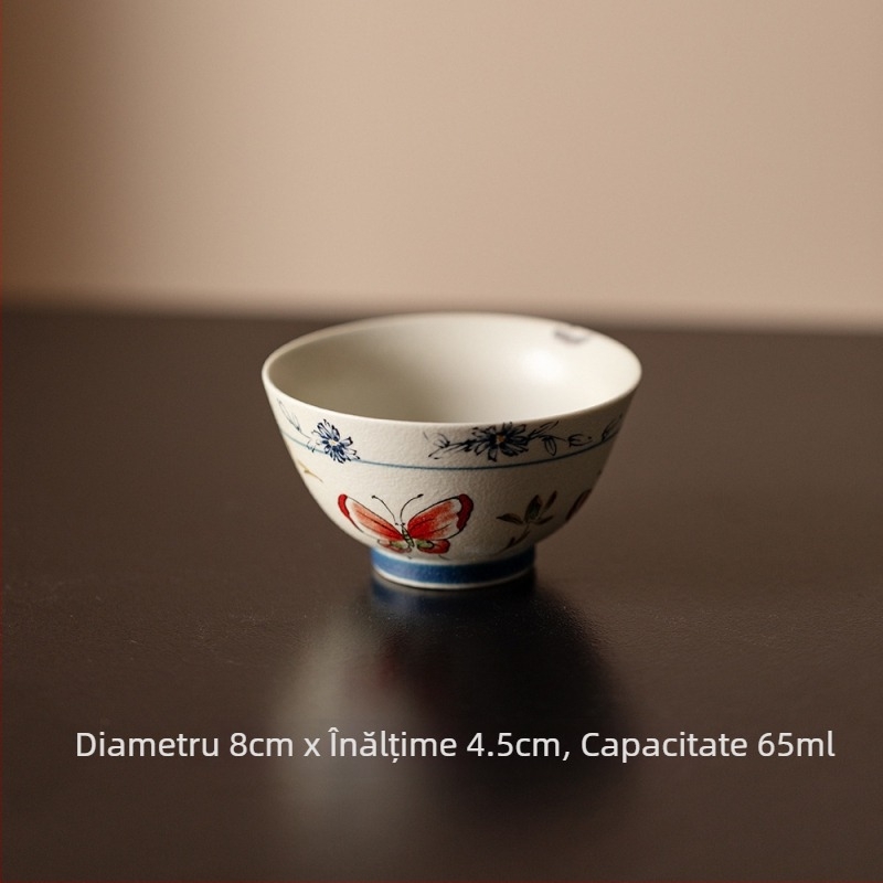 Set de ceai Kung Fu în stil antic, cu design roz de orhidee-fluture, include gaiwan, cești de ceai și ceainic ceramic — set complet pentru camera de ceai premium