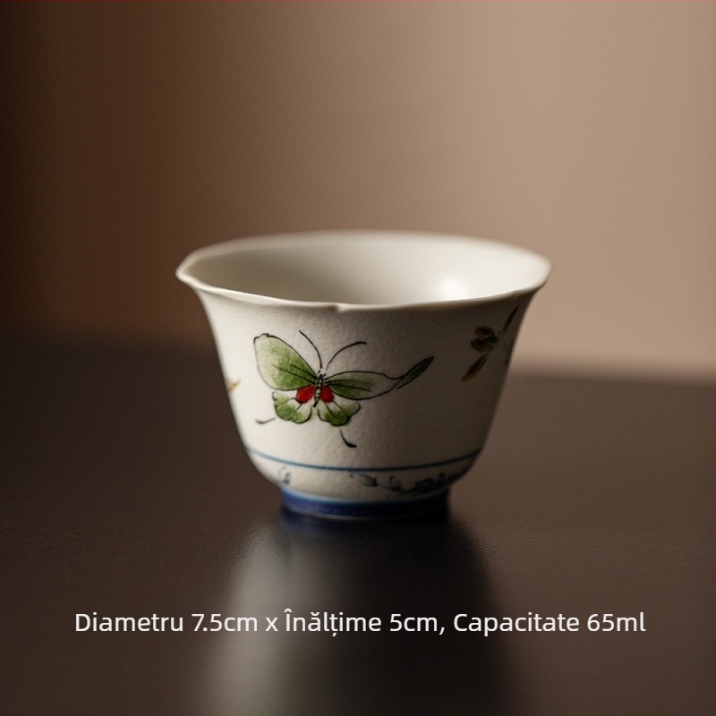 Set de ceai Kung Fu în stil antic, cu design roz de orhidee-fluture, include gaiwan, cești de ceai și ceainic ceramic — set complet pentru camera de ceai premium