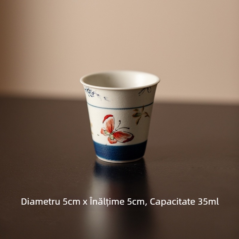 Set de ceai Kung Fu în stil antic, cu design roz de orhidee-fluture, include gaiwan, cești de ceai și ceainic ceramic — set complet pentru camera de ceai premium
