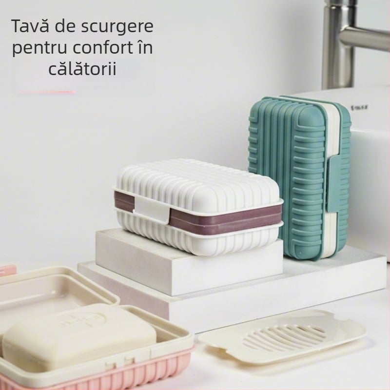 Cutie de săpun pătrată pentru călătorii, montată pe perete, cu capac – design îngroșat pentru baie