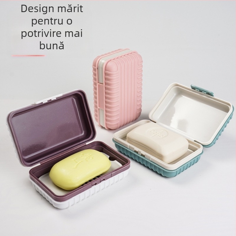 Cutie de săpun pătrată pentru călătorii, montată pe perete, cu capac – design îngroșat pentru baie
