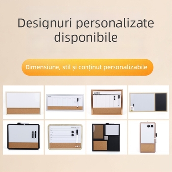 Tablă albă de birou, cu ramă din lemn de pin, suprafață magnetică pentru scriere, cu suport