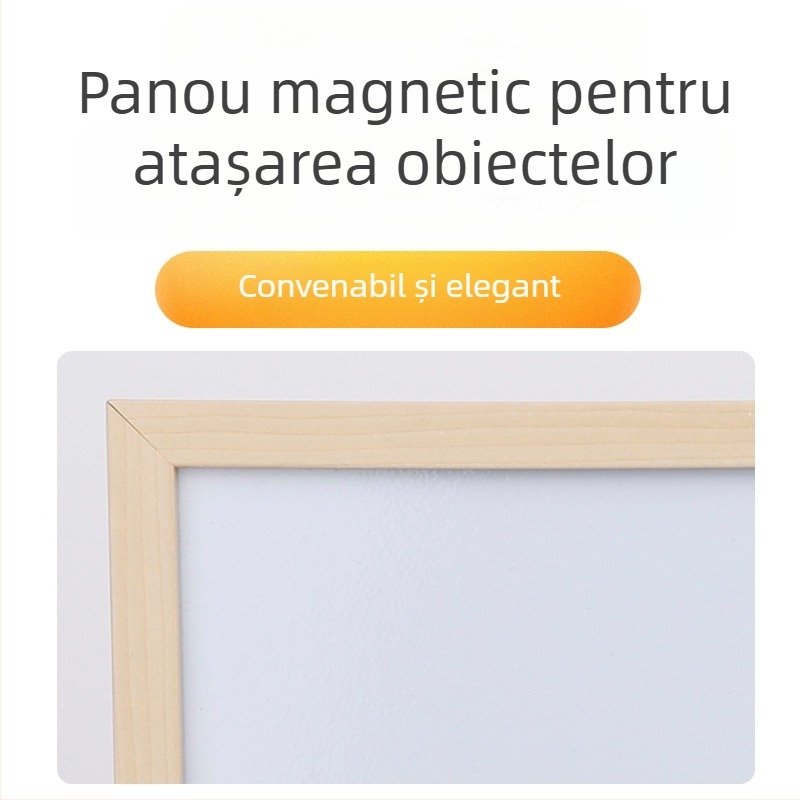 Tablă albă de birou, cu ramă din lemn de pin, suprafață magnetică pentru scriere, cu suport