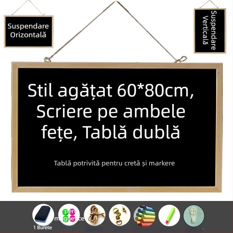 Tablă magnetică din lemn cu două fețe, 60 × 80 cm, pentru desene ale copiilor și notițe de birou