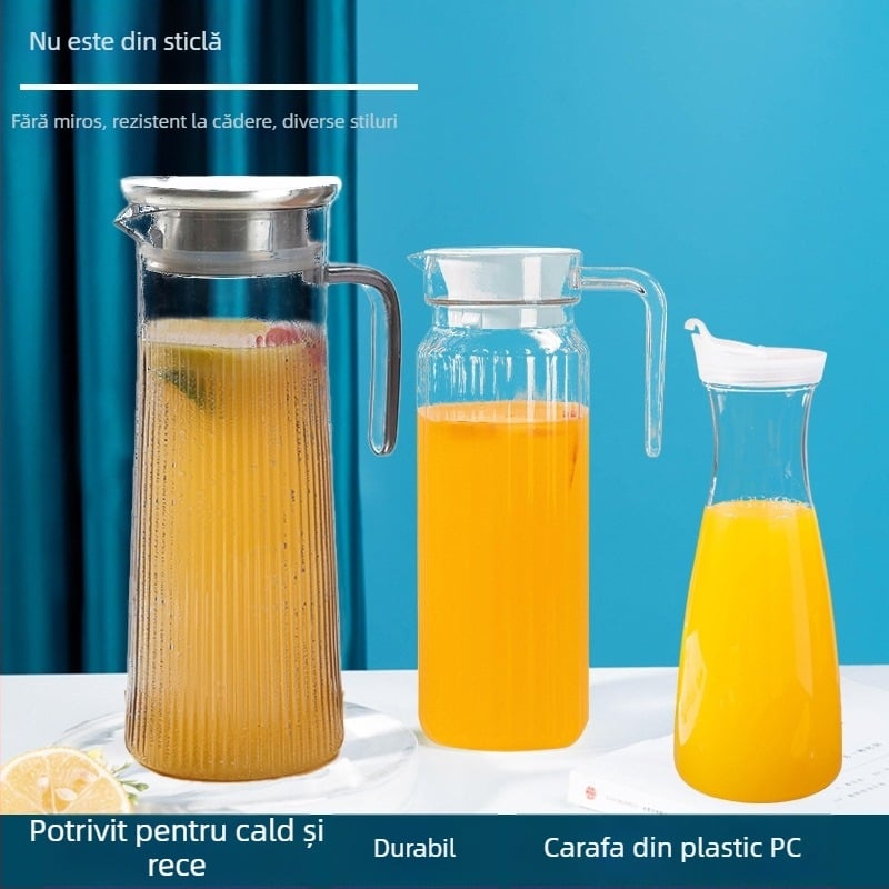 Carafă din acril cu dungi, carafă din plastic pentru apă rece, design octagonal, pentru ceai și băuturi, rezistentă la temperaturi înalte