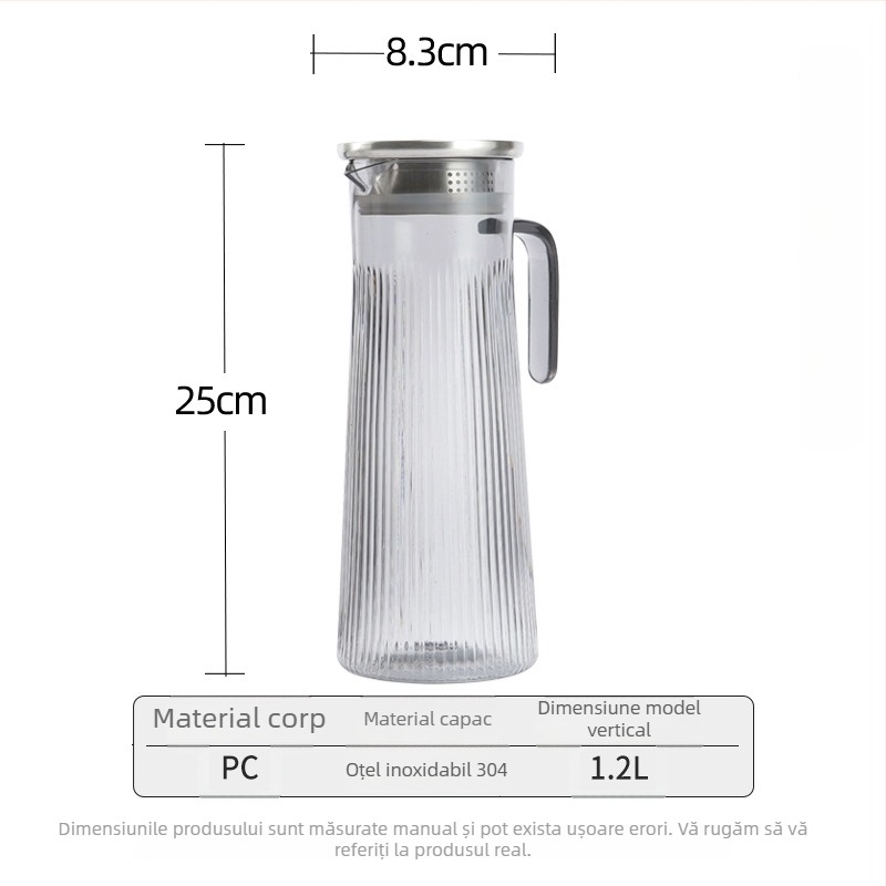 Carafă din acril cu dungi, carafă din plastic pentru apă rece, design octagonal, pentru ceai și băuturi, rezistentă la temperaturi înalte
