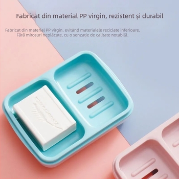 Recipient dublu pentru săpun de uz casnic, cu două compartimente, mare, impermeabil și durabil