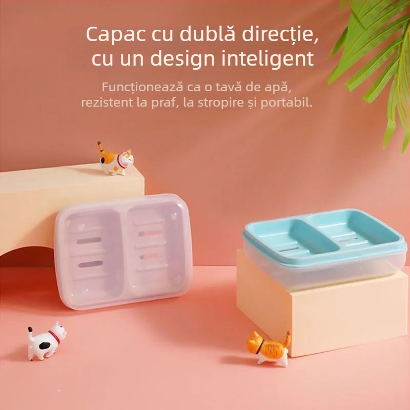 Recipient dublu pentru săpun de uz casnic, cu două compartimente, mare, impermeabil și durabil