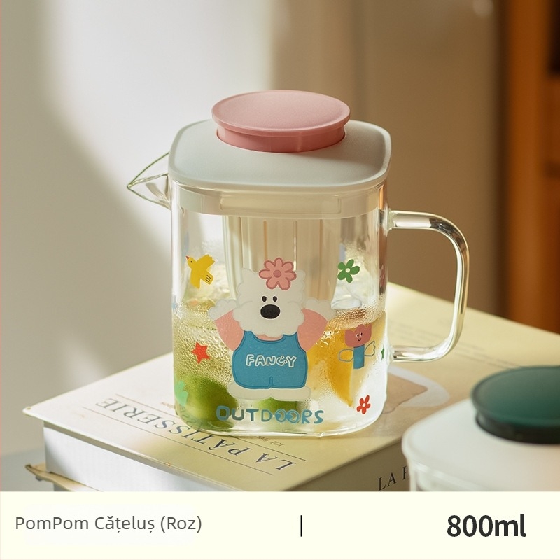 Sticlă de apă rece din borosilicat, capac, mare capacitate, rezistentă la temperaturi înalte, model nou de vară, cu separare ceai-apă și mâner.