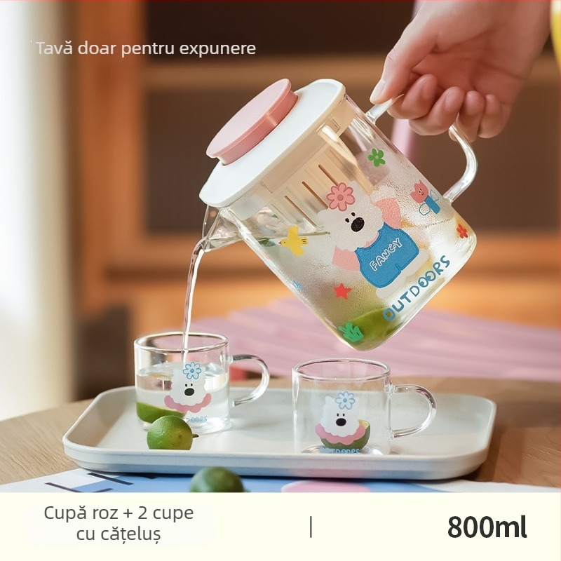 Sticlă de apă rece din borosilicat, capac, mare capacitate, rezistentă la temperaturi înalte, model nou de vară, cu separare ceai-apă și mâner.