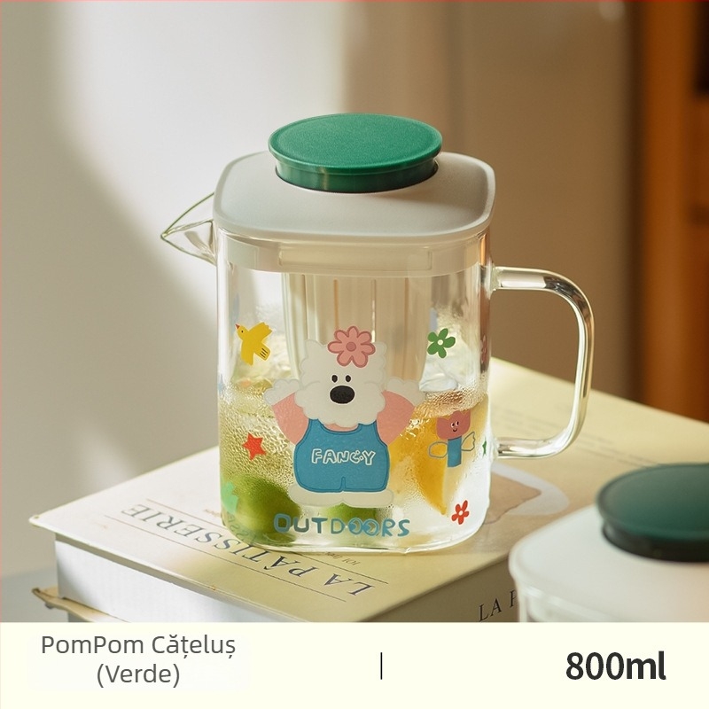 Sticlă de apă rece din borosilicat, capac, mare capacitate, rezistentă la temperaturi înalte, model nou de vară, cu separare ceai-apă și mâner.
