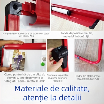 Tablă magnetică pentru copii, cu suprafață albă, dublă față, pe suport în formă de U
