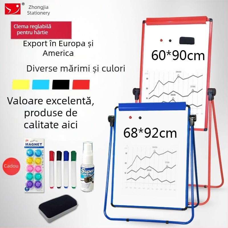 Tablă magnetică pentru copii, cu suprafață albă, dublă față, pe suport în formă de U