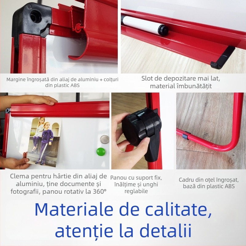 Tablă magnetică pentru copii, cu suprafață albă, dublă față, pe suport în formă de U