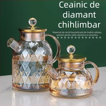 Ceainic din sticlă borosilicată ambră pentru apă rece, rezistent la temperaturi ridicate, capacitate mare, stil nordic, textură ciocănită