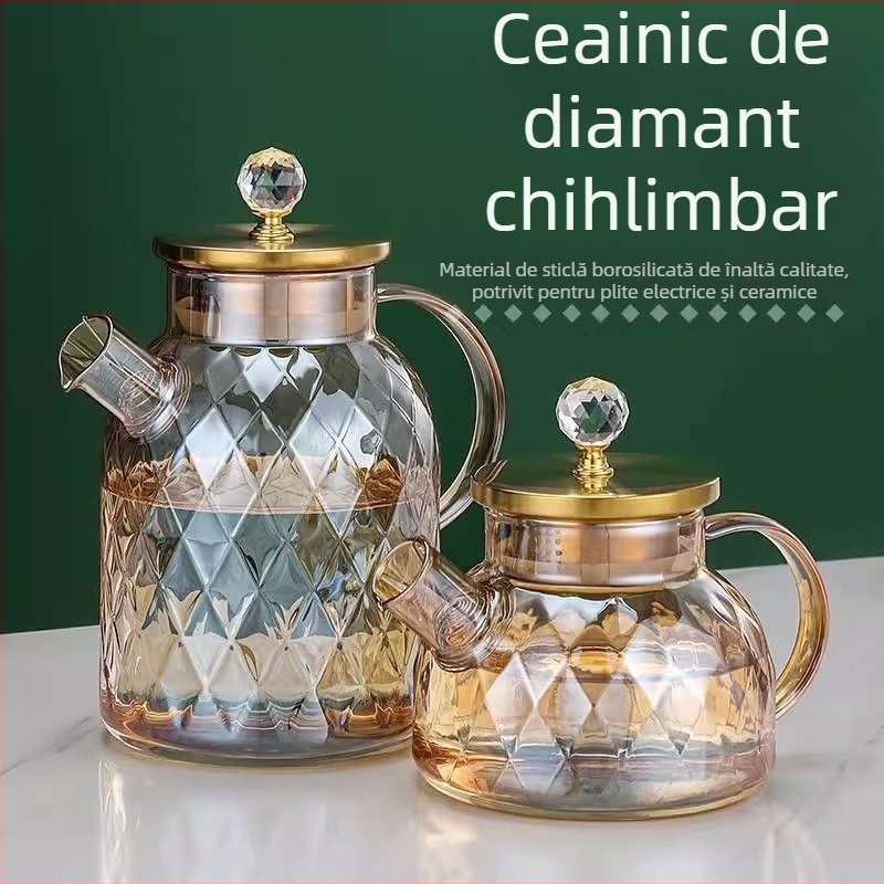 Ceainic din sticlă borosilicată ambră pentru apă rece, rezistent la temperaturi ridicate, capacitate mare, stil nordic, textură ciocănită