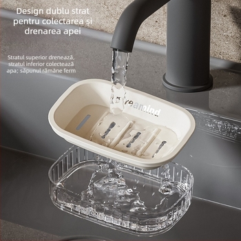 Săpunieră dublă pentru baie, cu drenaj, stil crem, fără găuri, fără acumulare de apă, din plastic