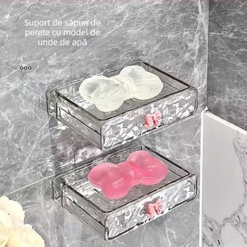 Cutie de săpun montată pe perete cu drenaj pentru baie, fără găuri