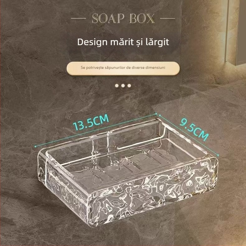 Cutie de săpun montată pe perete cu drenaj pentru baie, fără găuri