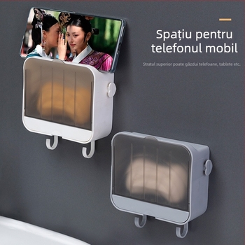 Cutie de săpun cu capac rabatabil, fără cuie, rezistentă la praf și apă, cu ventilație și drenaj.