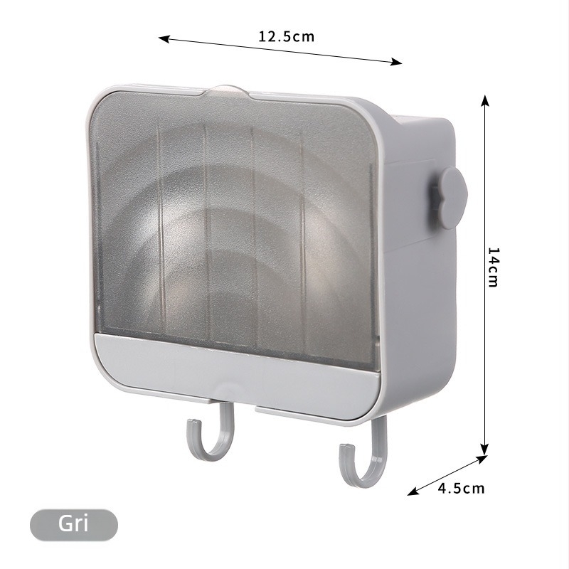 Cutie de săpun cu capac rabatabil, fără cuie, rezistentă la praf și apă, cu ventilație și drenaj.