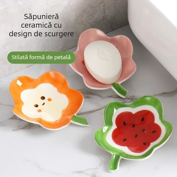 Dispozitiv de săpun ceramic cu drenaj, fără găuri, pentru blat de baie