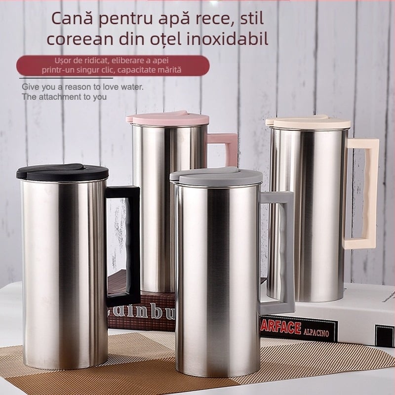 Ceainic din oțel inoxidabil, stil coreean, pentru apă rece, 1,6 L, pereți simpli, pentru suc, ceai și băuturi