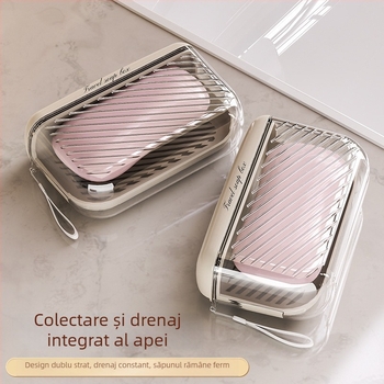 Cutie de săpun portabilă de lux pentru călătorii, recipient transparent cu două compartimente sigilate, cu capac și drenaj