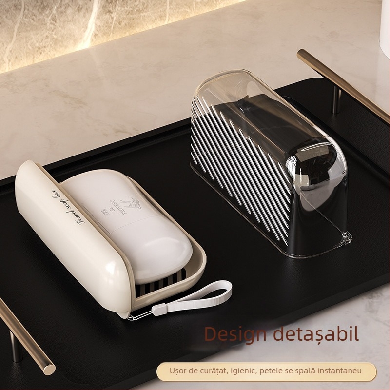 Cutie de săpun portabilă de lux pentru călătorii, recipient transparent cu două compartimente sigilate, cu capac și drenaj