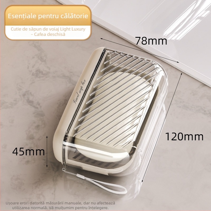 Cutie de săpun portabilă de lux pentru călătorii, recipient transparent cu două compartimente sigilate, cu capac și drenaj