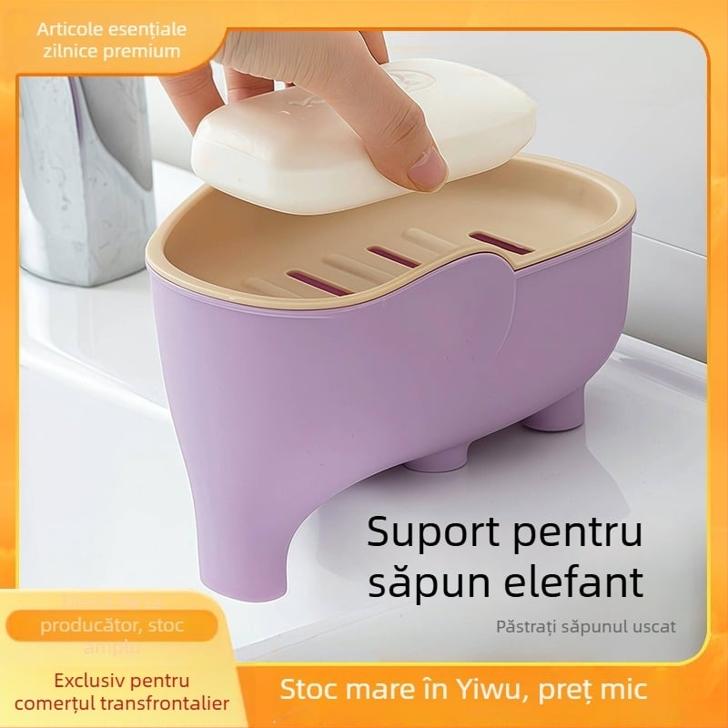 Suport pentru săpun de baie cu design de elefant, drenaj pe blat