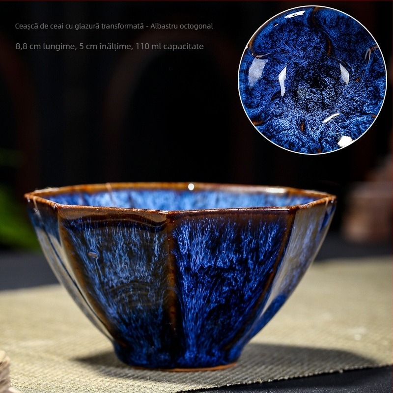 Ceașcă de ceai din ceramică, în stil chinezesc, cu glazură tradițională; porție unică