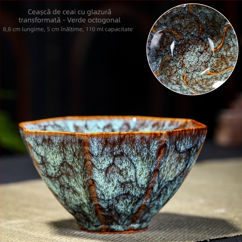 Ceașcă de ceai din ceramică, în stil chinezesc, cu glazură tradițională; porție unică
