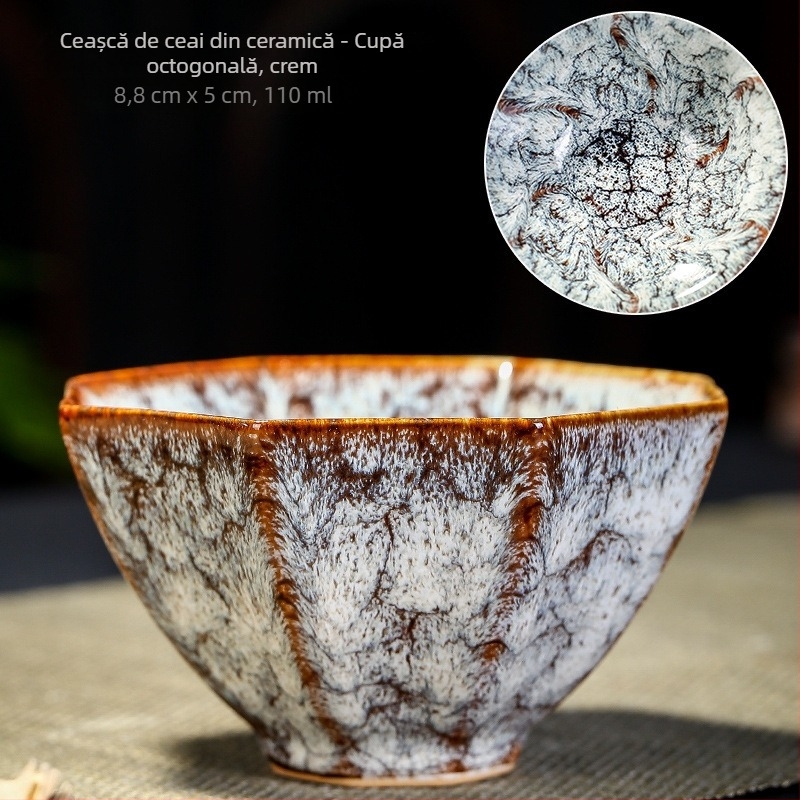 Ceașcă de ceai din ceramică, în stil chinezesc, cu glazură tradițională; porție unică