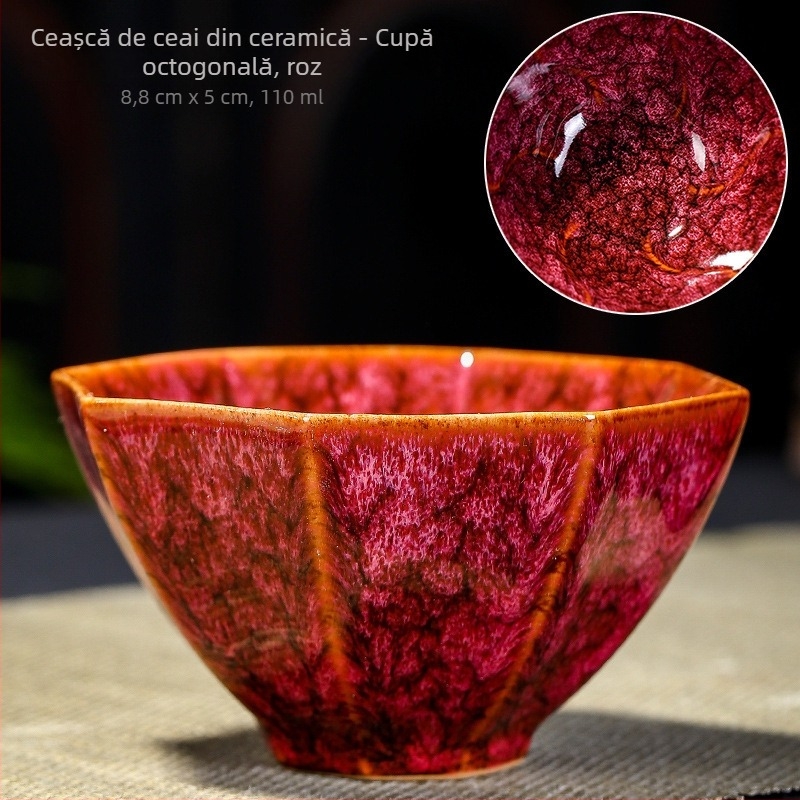 Ceașcă de ceai din ceramică, în stil chinezesc, cu glazură tradițională; porție unică