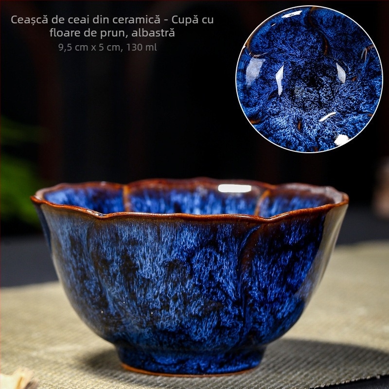 Ceașcă de ceai din ceramică, în stil chinezesc, cu glazură tradițională; porție unică