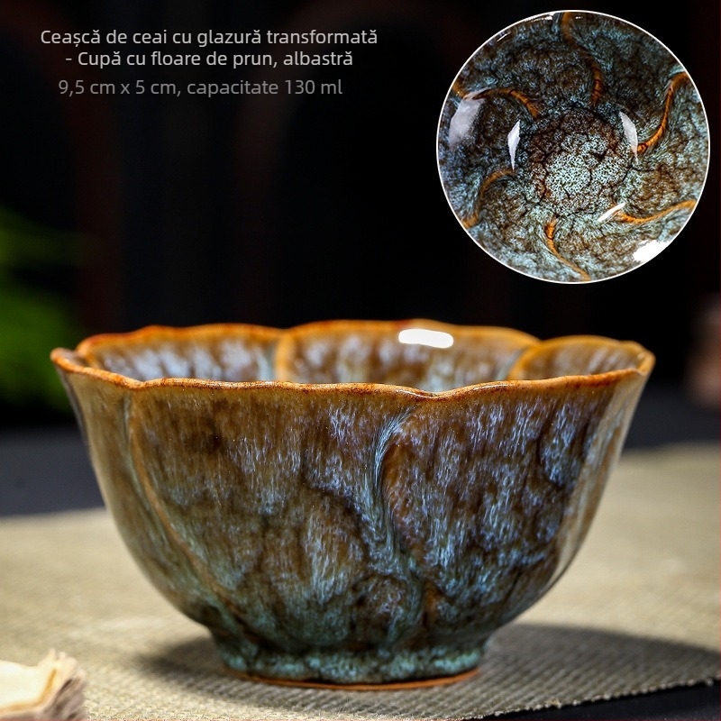 Ceașcă de ceai din ceramică, în stil chinezesc, cu glazură tradițională; porție unică
