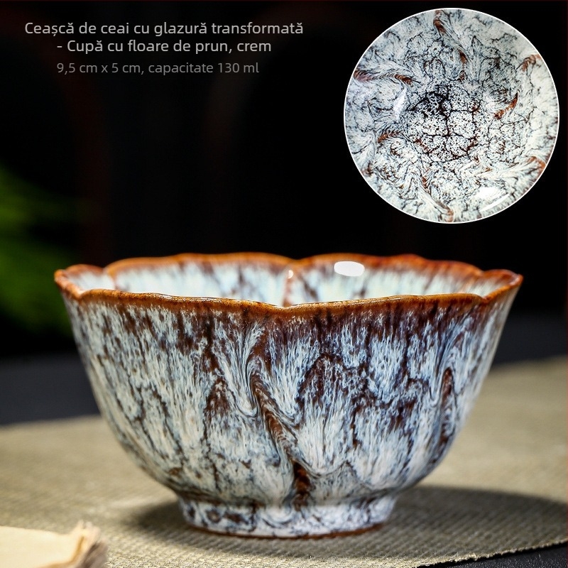 Ceașcă de ceai din ceramică, în stil chinezesc, cu glazură tradițională; porție unică