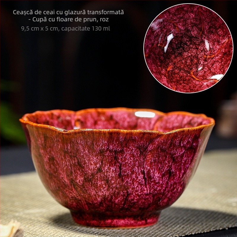Ceașcă de ceai din ceramică, în stil chinezesc, cu glazură tradițională; porție unică