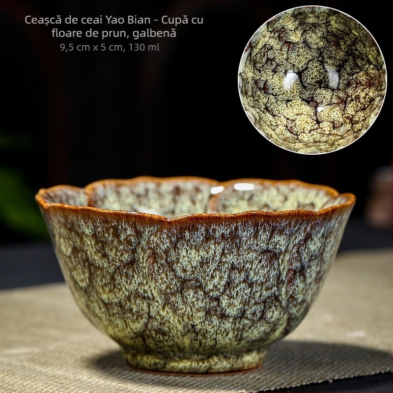 Ceașcă de ceai din ceramică, în stil chinezesc, cu glazură tradițională; porție unică