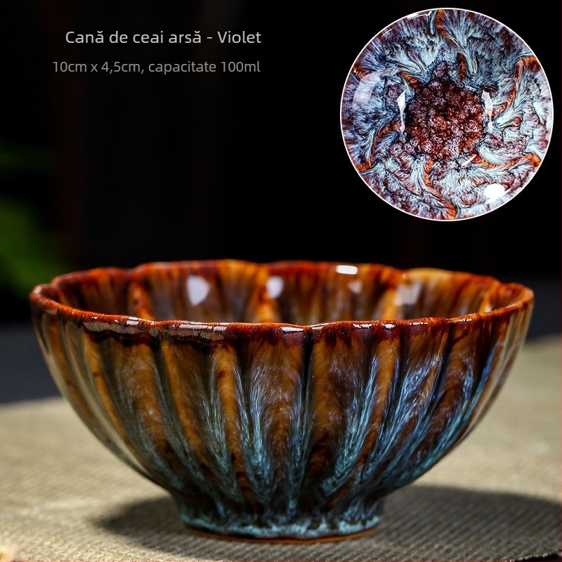 Ceașcă de ceai din ceramică, în stil chinezesc, cu glazură tradițională; porție unică