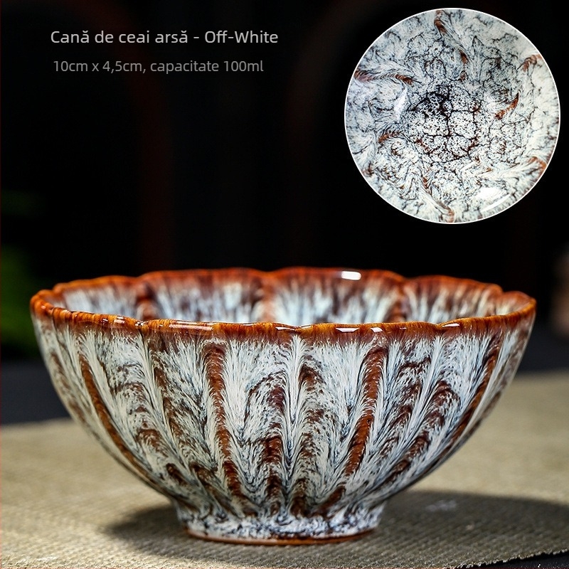 Ceașcă de ceai din ceramică, în stil chinezesc, cu glazură tradițională; porție unică