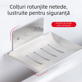 Raft pentru săpun din oțel inoxidabil, montat pe perete, cu tavă de drenaj, baie